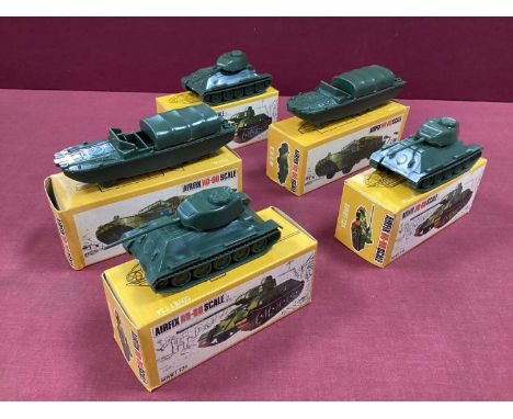 Five Airfix HO-OO Scale Plastic Model Military Vehicles comprising of D.U.K.W. (2), Soviet T34 (3), boxed.