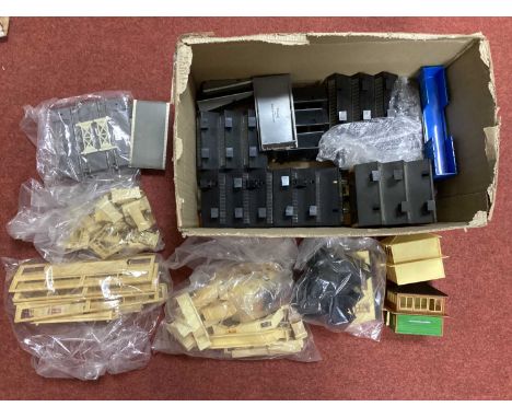 A quantity of Hornby OO gauge plastic railway buildings and lineside accessories, including engine sheds, signal boxes, footb
