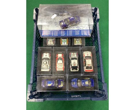 Ten 1:43rd Scale Diecast Model Rally Cars Mostly 'Partworks Editions' all Lancia and Subaru Variants to include Lancia Strato