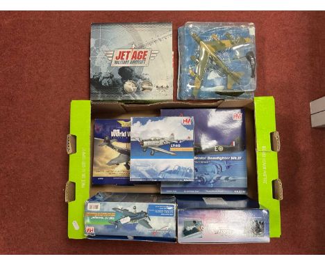 Nine Diecast Model Military Aircraft by Corgi, Hobby Master, Atlas Editions and other. Most models appear to be missing packa