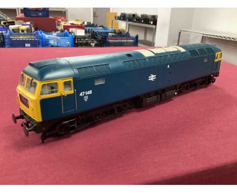 A Bachmann DCC fitted OO gauge Class 47 locomotive no 47148 in BR blue livery, untested. Bodyshell loose.