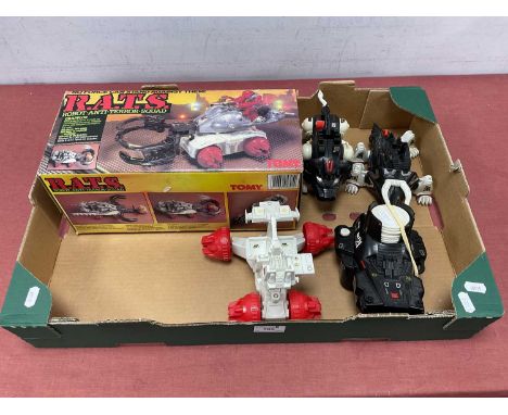Five Tomy Circa 1980's Robot Anti Terror Squad R.A.T.S. Plastic Vehicles to include #5305 Grapplor (boxed), Twin-Horn, Fire-E