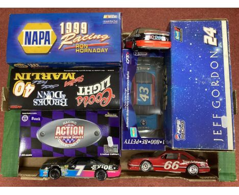 Nine 1:24th Scale Diecast Model American NASCAR Cars to include Richard Petty Driving Experience #43 Dodge Charger, Napa 1999