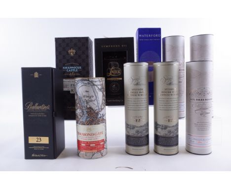 10 BOTTLES WHISKEY (BOXED)Thomond Gate Single Pot Still Irish; Ballentine's Blended Aged 23 Years; Knappogue Castle Single Ma