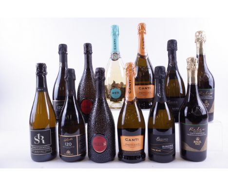 TWELVE BOTTLES ITALIAN SPARKLING WINETerre di San Rocco Pinot Blanco Brut Nature 2017; Villa Sandi 2 x La Rivetta 120 Extra B