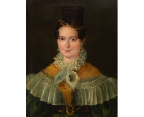 Spanish school ca. 1830."Portrait of a lady.Oil on canvas. In its original canvas.Measurements: 58 x 45 cm; 68 x 54 cm (frame
