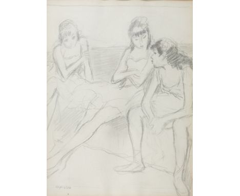 RICARDO OPISSO I SALA (Tarragona, 1880 - Barcelona, 1966)."Three friends".Pencil on paper.Signed and titled in the lower righ