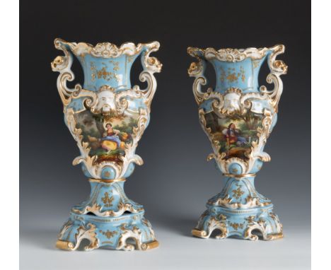 Pair of French style vases Jacob Petit. 19th century.Hand-painted porcelain.Marks on the back.Measurements: 36 x 20 X 14 cm.P