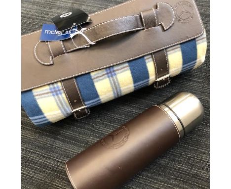 MERCEDES BENZ TRAVEL BLANKET,and a Mercedes Benz flask (2)