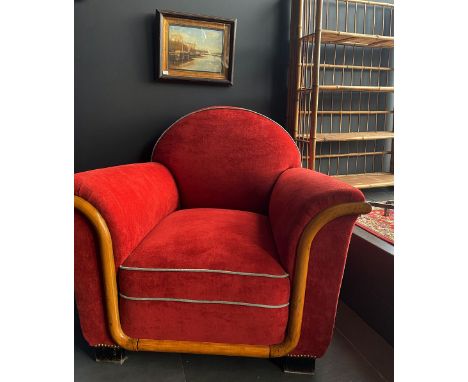 Paire de fauteuil Art Deco rouge bambou