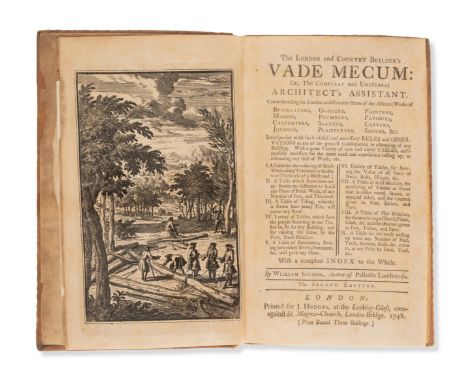 Salmon (William) The London and Country Builder's Vade Mecum, second edition, engraved frontispiece of felling timber, browne