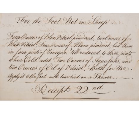 Veterinary.- [Collection of recipes], manuscript, 24pp. excluding blanks, waterstains on blanks at beginning and end, origina