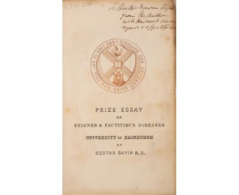 Gavin (Hector) On Feigned and Factitious Diseases, first edition, ink presentation inscription from author to his son on Univ