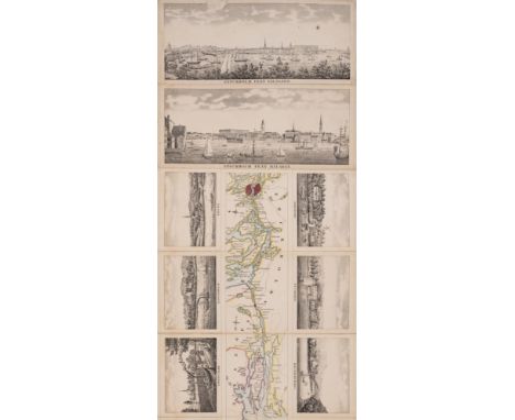 Sweden.- Panoramas.- Karta &ouml;fver Segelleden fr&aring;n Stockholm&nbsp;Kanalv&auml;gen till G&ouml;theborg, 4 engraved vi