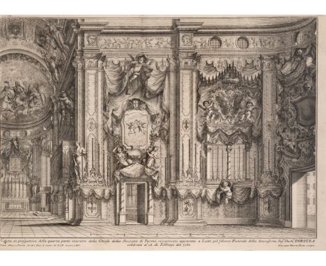 Fête Books.- Relazione de funerale celebrato in Parma...alla...Dorotea Sofia Palatino di Neoburgo..., engraved portrait, hera
