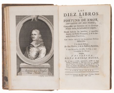 Frasso (Antonio de lo) Los Diez Libros de Fortuna de Amor, 2 vol., second edition, engraved portrait and 8 plates, contempora