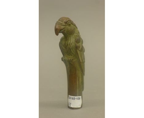 A walking stick handle in the form of a parrot. 13 cm high.