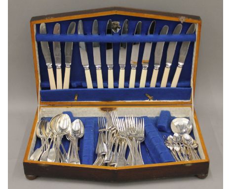 A canteen containing silver-plated cutlery. 45 cm wide.