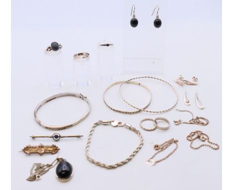 A quantity of various silver jewellery including Whitby jet.