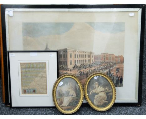 After JAMES POLLARD, A North East View of the New General Post Office, etching with aquatint, hand coloured by H Pyatt, frame