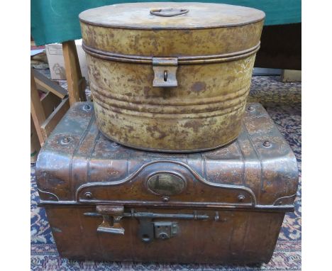METAL TRAVEL TRUNK AND METAL HAT BOX 