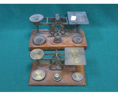 TWO SETS OF BRASS POSTAGE SCALES, ONE BY MORDAN & CO LONDON
