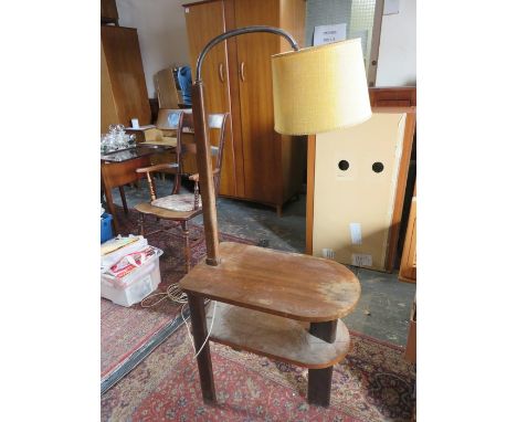 ART DECO WALNUT VENEERED SIDE TABLE WITH STANDARD LAMP 