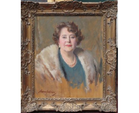 GILT FRAMED PORTRAIT ON CANVAS, SIGNED DOBSON, APPROXIMATELY 59cm x 49cm 