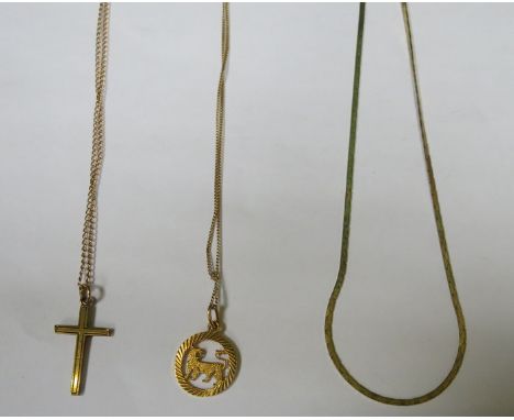 9ct GOLD CROSS ON CHAIN, 9ct GOLD PENDANT ON CHAIN AND 9ct GOLD NECKLACE 