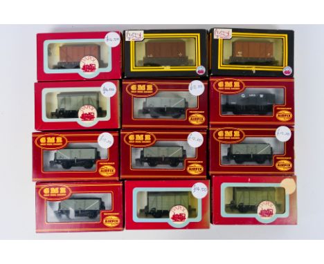 Great Model Railways / Airfix - Dapol - 12 OO gauge freight rolling stock items. Lot includes Dapol #B16 box van in BR grey l