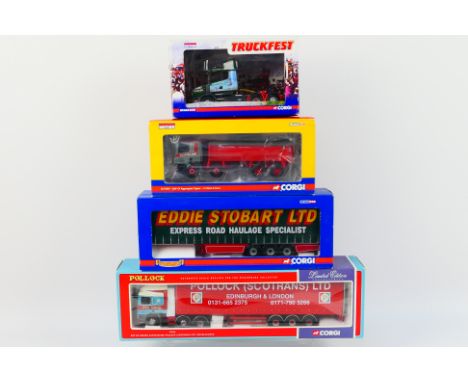 Corgi - Four boxed Corgi diecast 1:50 scale model vehicles. Lot consists of Corgi #75205 ERF EC Series Curtainside 'Pollock (