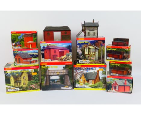Hornby - Skaledale - 10 x boxed OO gauge buildings including St Michael's School # R8503, Signal Box # R8534, Coal Merchants 