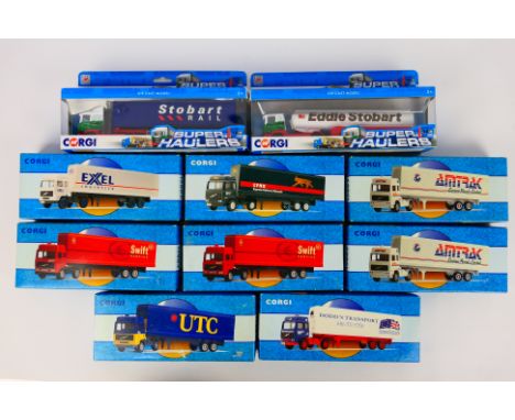 Corgi - Ten boxed diecast 1:64 scale model trucks from Corgi. Lot includes Corgi #96100 Volvo Container ' Swift Services'; TY