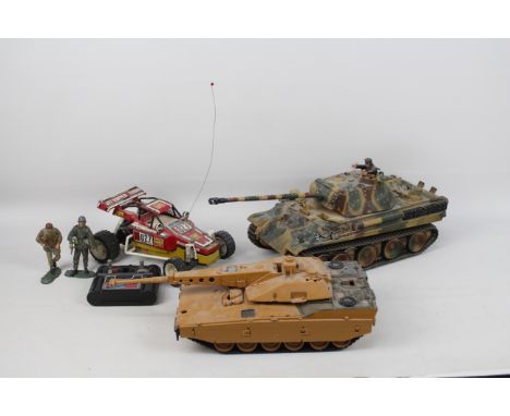 21st Century - Hasbro Bradley - Unimax - Tyco - 2 x large scale tank model, 2 x plastic soldier figures and a vintage remote 