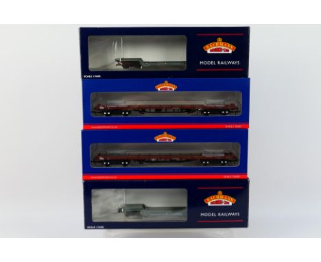 Bachmann - 4 x boxed OO gauge wagons, 2 x FVX Carflat BR Bauxite wagons # 38-900 and 2 x 45 Ton bogie well wagons in BR grey 