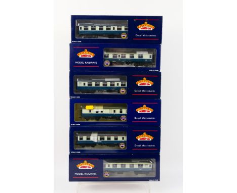 Bachmann - 6 x boxed BR MkI coaches in blue and grey including Restaurant Car # 39-100 and similar. They appear Mint in Very 