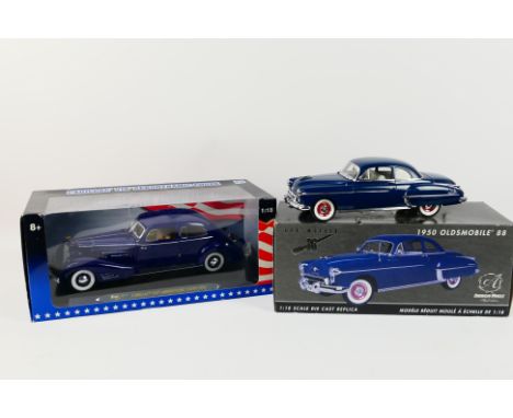Ricko - Ertl - Two boxed diecast 1:18 scale model cars. Lot consists of Ricko #32131 Cadillac V16 Aerodynamic Coupe - appears