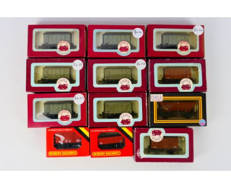 Dapol - Hornby - 12 boxed OO gauge freight rolling stock wagons. Lot includes Dapol #B16 12T box van in BR grey; Dapol #B158 