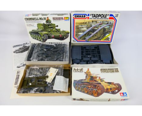 Tamiya - Emhar - Three model plastic kits, all 1/35 scale, to include 628 Japanese Tank Type97 Chi-Ha, C.S.Mk4, MM221 Cromwel