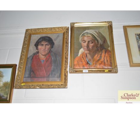 Two gilt framed oil on canvas portrait studies 