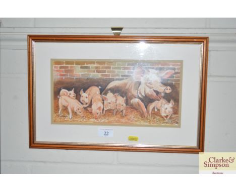 A framed and glazed print of pigs