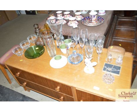 A quantity of glassware and china to include Susy Cooper Caithness decanter and stopper etc