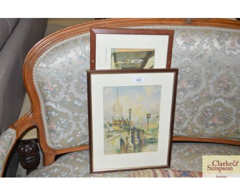 After F W Baldwin a coloured print of Debenham Suffolk and a coloured print of Durham 