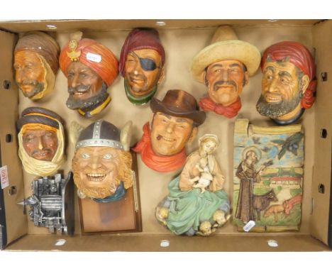 A Collection of Mostly Bossons Wall Bust Plaques together with metal wizards apprentice figure and religious resin plaques (1
