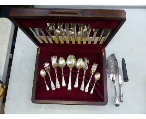 K. Bright Limited boxed thirty three piece stainless steel cutlery set, silver-plated serving utensil and Mappin &amp; Webb k