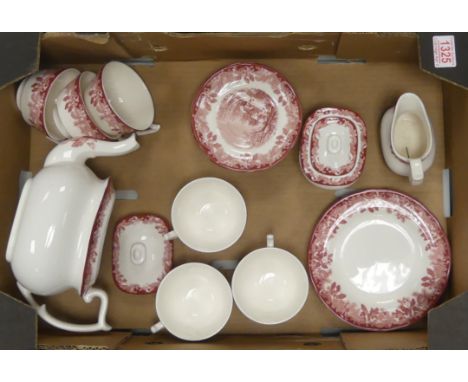 Spode, Winter's Scene 17-Piece Part Teaset includes Teapot, Milk Jug, Sugar Bowl, Six Saucers, Five Cups etc. (1 Tray)