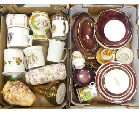 A Mixec Collection of Ceramics to include Commemorative Cups, Vases, Jugs, Carltonware Rouge Royale (2 Trays)