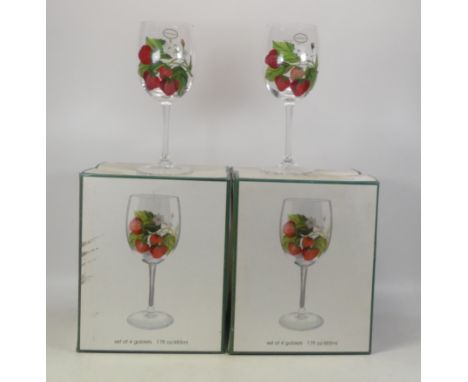 Portmerion, Eight Strawberry Fair Wine Glasses in two sets of four.