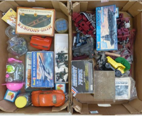 Collection of toys to include Revell 1:44 scale Mig-31, 1:1200 scale miniship 'USS Enterprise', diecast spitfires, 3D View Ma