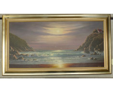 Gordon Allen Seascape Painting in Gilt Frame measuring 140x78cm -